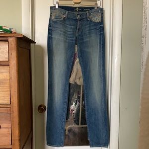 NEW 7 For All Mankind Roxanne Light Wash Pattern Pocket Jeans Size 29 👖 Unique!